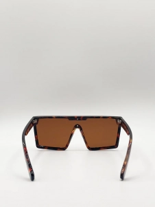 Tortoiseshell Oversized Flat Top Square Frame Sunglasses