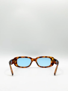 Tortoiseshell Rectangle Sunglasses with Blue Lenses