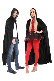 Unisex Black Velvet Hooded Cape 