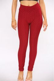 Red Waffle Push UP Sports Leggings