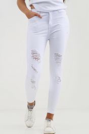 White Ladies High Waisted Ripped Jeans