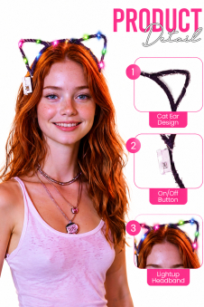 Wickedfun 12pc Assorted Wire Light Up Cat headband