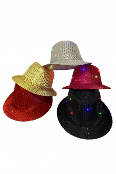 Wickedfun Adult Gold LED Light Up Sequin Trilby Hat