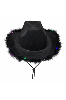 Wickedfun Adult Light Up Black Cowboy Hat with Fluff Trim