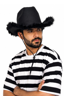 Wickedfun Adult Light Up Black Cowboy Hat with Fluff Trim