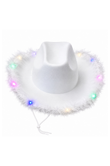 Wickedfun Adult Light Up White Cowboy Hat with Fluff Trim