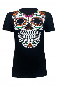 Wickedfun Women Maxican Skull Black Tshirt 