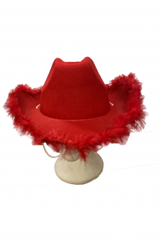 Wickedfun Adult Red Cowboy Hat With Feather Trim