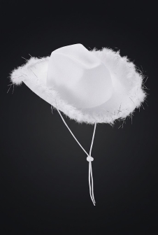 Wickedfun Adult White Cowboy Hat With Feather Trim