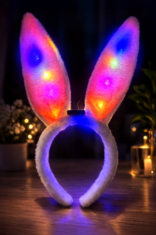 Wickedfun Fluffy Light up Bunny Ears White And Pink