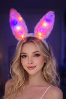 Wickedfun Fluffy Light up Bunny Ears White And Pink
