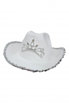 Wickedfun Light Up Tiara White Cowboy Hat with Sequin Trim