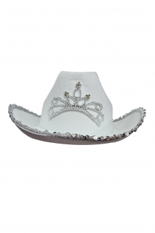 Wickedfun Light Up Tiara White Cowboy Hat with Sequin Trim