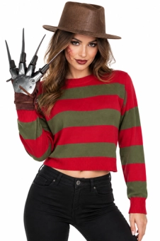 Wickedfun Nightmare Demon 3pcs Women Red and Green Knitted Crop Top Jumper Hat and Claw Glove