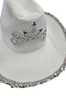 Wickedfun White Cowboy Hat with Sequin Trim