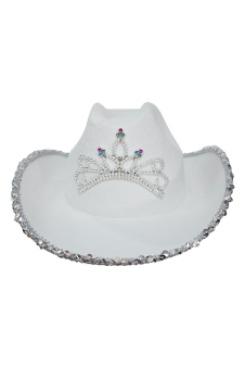 Wickedfun White Cowboy Hat with Sequin Trim