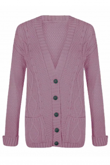 Women Baby Pink Chunky Cable Knit Cardigan