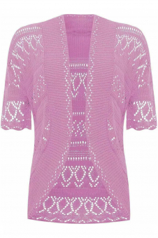 Women Baby Pink Open Front Crochet Bolero Shrug Cardigan