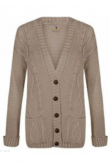 Women Beige Chunky Cable Knit Cardigan