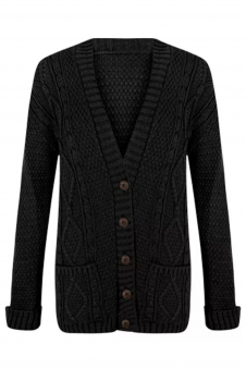 Women Black Chunky Cable Knit Cardigan