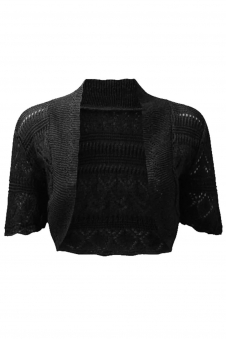 Women Black Crochet Bolero Shrug With Cape Sleeves Crop Top