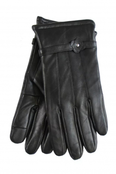 Women Black Leather Fleece Lined Winter Gloves