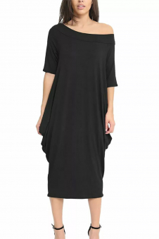 Women Black Off-Shoulder Oversized Parachute Dress