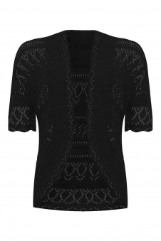Women Black Open Front Crochet Bolero Shrug Cardigan