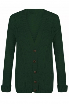 Women Bottle Green Chunky Cable Knit Cardigan