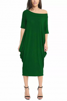 Women Bottle Green Off-Shoulder Oversized Parachute Dress