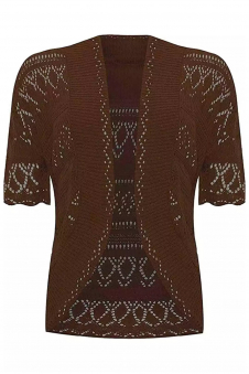 Women Brown Open Front Crochet Bolero Shrug Cardigan