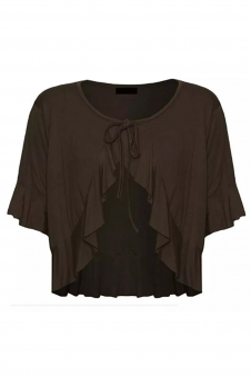 Women Brown Plus Size Frill Tie Front V-Neck Cardigan Shrug