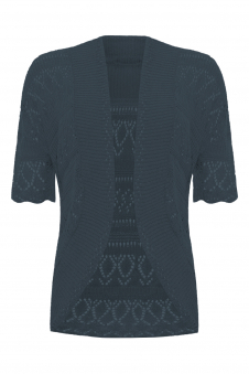 Women Charcoal Grey Open Front Crochet Bolero Shrug Cardigan