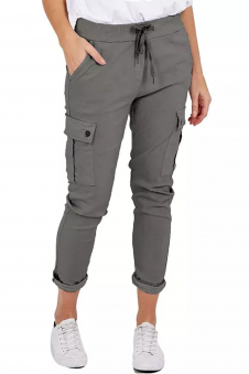 Women Charcoal Italian Cargo Joggers with Drawstring and Turn-Up