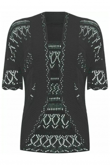 Women Charcoal Open Front Crochet Bolero Shrug Cardigan