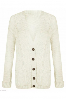 Women Cream Chunky Cable Knit Cardigan