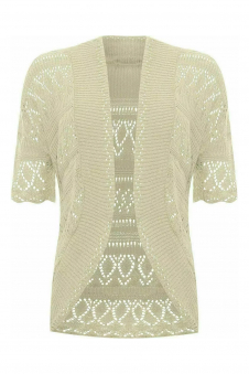 Women Cream Open Front Crochet Bolero Shrug Cardigan