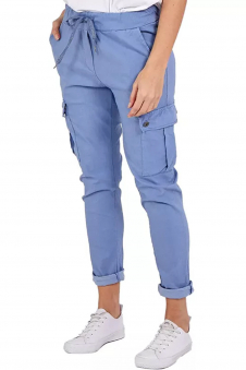 Women Denim Italian Cargo Joggers with Drawstring and Turn-Up