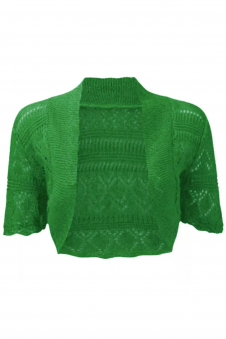 Women Green Crochet Bolero Shrug With Cape Sleeves Crop Top