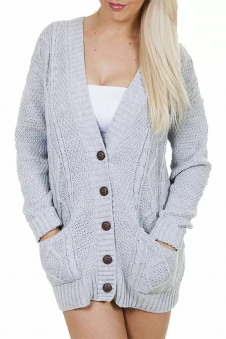 Women Grey Chunky Cable Knit Cardigan