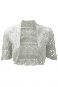 Women Grey Crochet Bolero Shrug With Cape Sleeves Crop Top