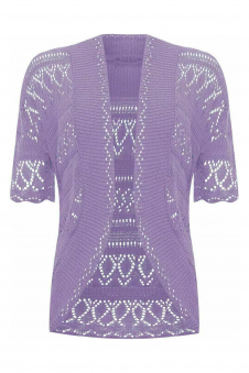 Women Lilac Open Front Crochet Bolero Shrug Cardigan