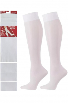 Women White Microfiber Knee High Trouser Socks (PACK OF 3)