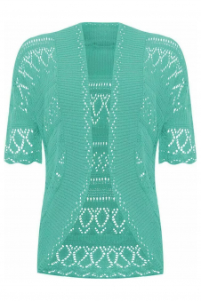 Women Mint Green Open Front Crochet Bolero Shrug Cardigan