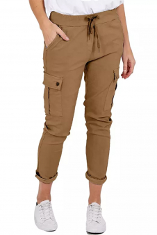 Women Mocha Italian Cargo Joggers with Drawstring and Turn-Up