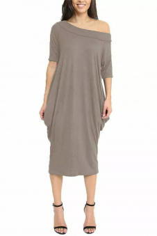 Women Mocha Off-Shoulder Oversized Parachute Dress