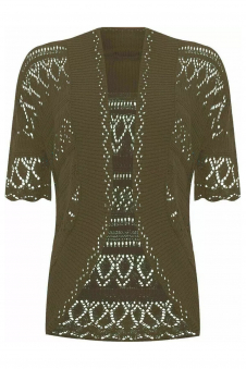 Women Mocha Open Front Crochet Bolero Shrug Cardigan