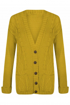 Women Mustard Chunky Cable Knit Cardigan