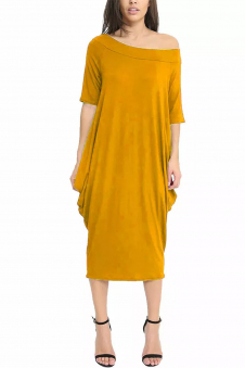 Women Mustard Off-Shoulder Oversized Parachute Dress