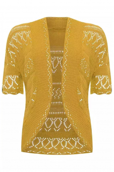 Women Mustard Open Front Crochet Bolero Shrug Cardigan